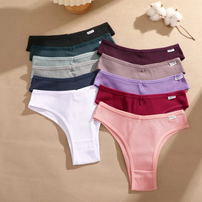 4pc Cotton Ribbed Bikini | Seamless V-Waist Panties