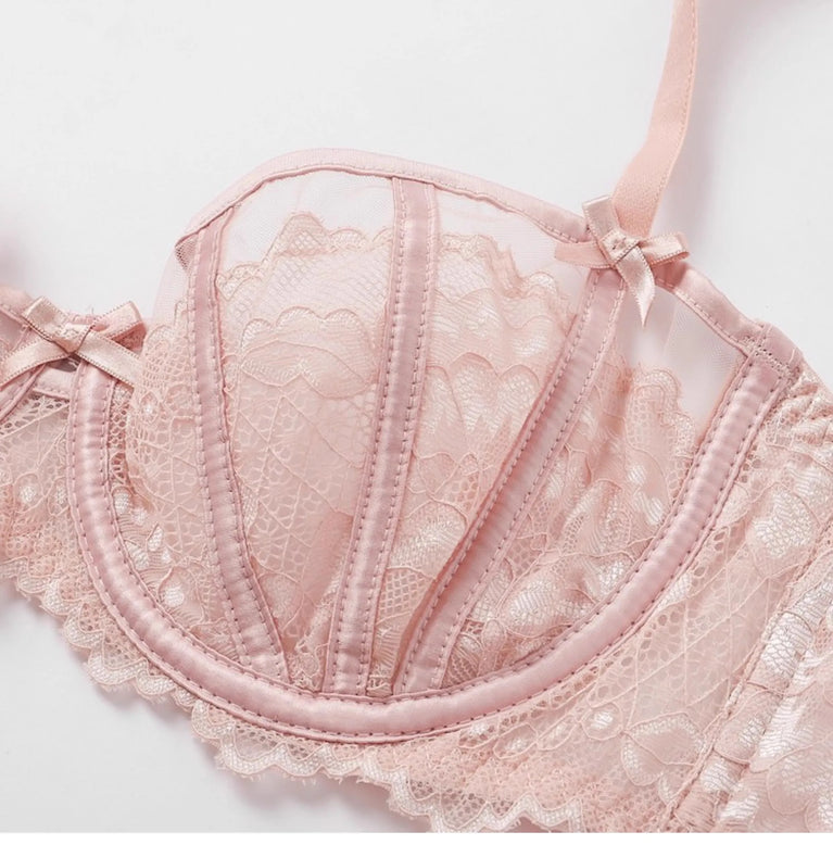 French Floral Lace Bra Set | Ultra-Thin Underwire Minimiser