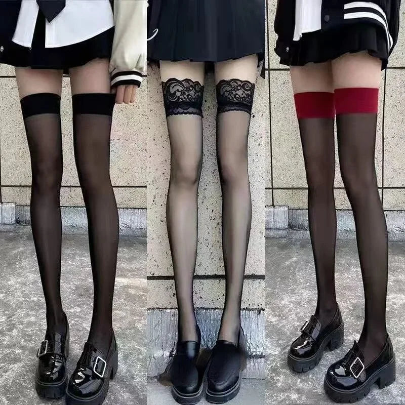 Women Over The Knee Lace Thigh High Socks Transparent Hosiery