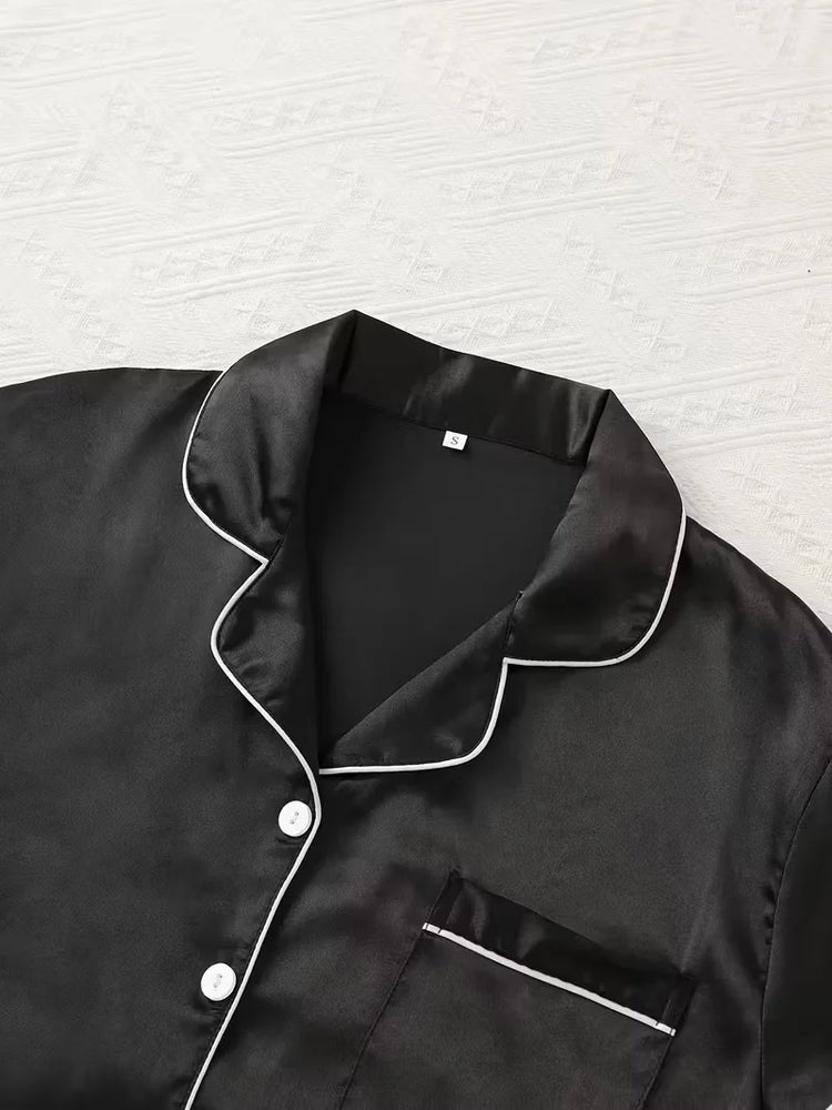 Luxury Satin Pajama Set | Button-Down Short Sleeve & Shorts