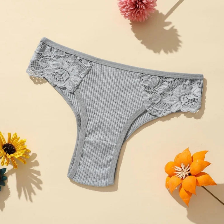 4pc Cotton Lace Set | Low-Waist Brazilian Briefs
