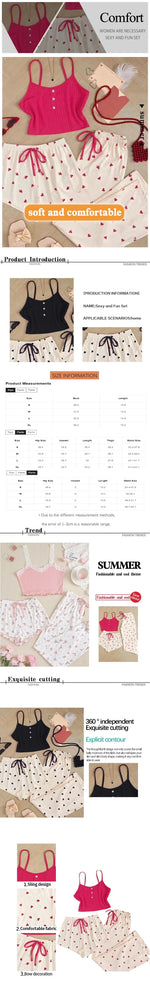 Women’s 3pc Heart Print Pajama Set | Ribbed Cami & Pants
