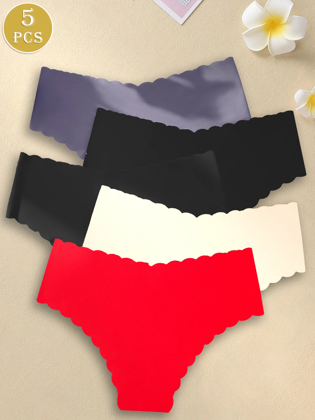 5pc Seamless Scalloped Briefs | No-Show Invisible Comfort Set