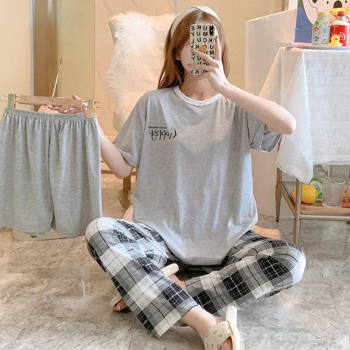 Women’s 3-Piece Summer Pajama Set | Short Sleeve & Trousers