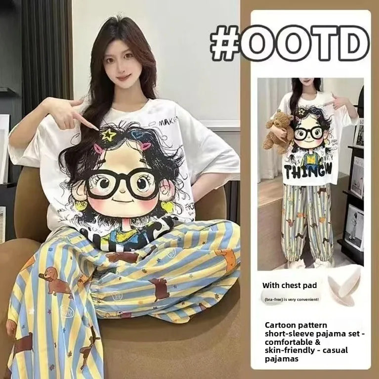 Women’s Pure Cotton Pajama Set | Integrated Chest Pad PJs