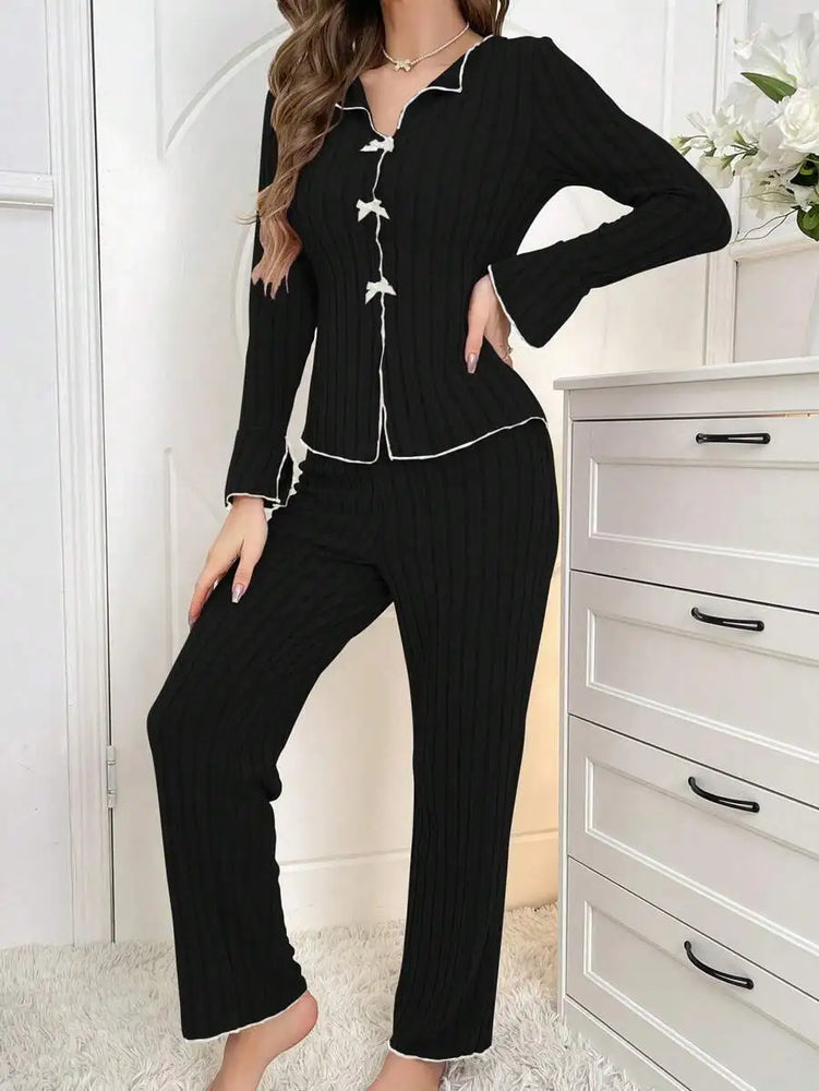 Women’s Knit Pajama Set | Long Sleeve & Ankle Length Pants