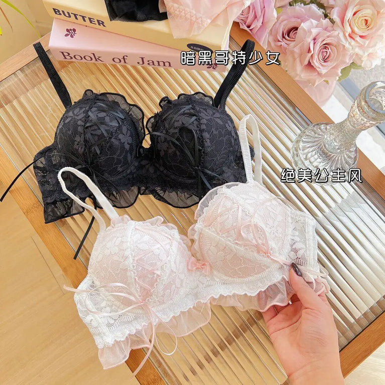French Butterfly Lace Bra Set | Sweet Wireless Push-Up Duo