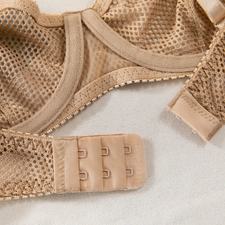 Hollow-Out Mesh Lingerie Set | Khaki See-Through 2-Piece Duo