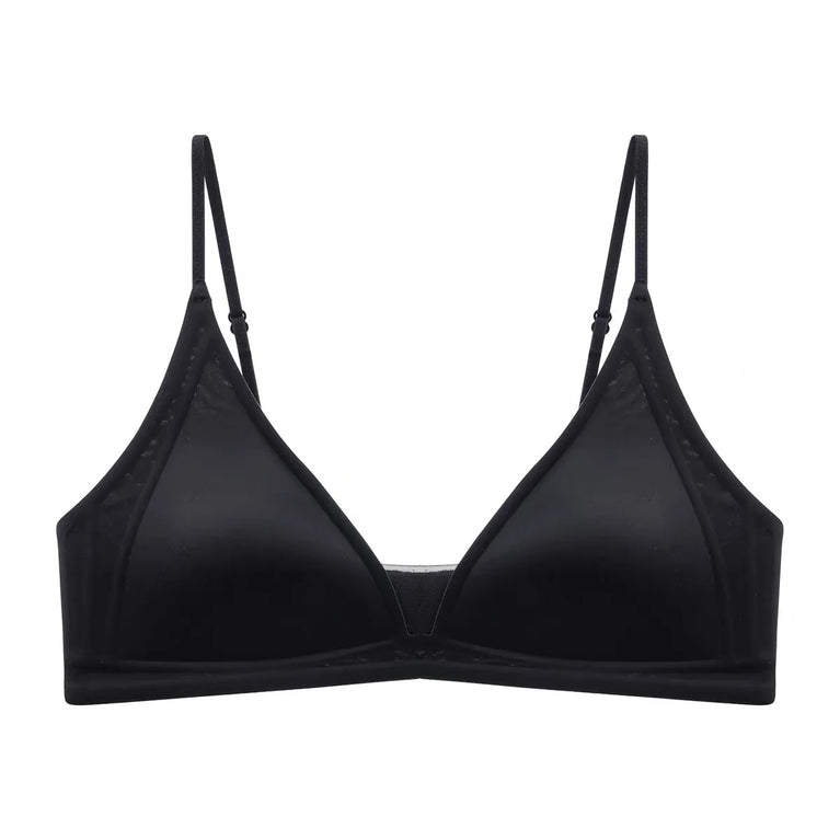French Glossy Satin Seamless Bra | Deep-V Wireless Bralette