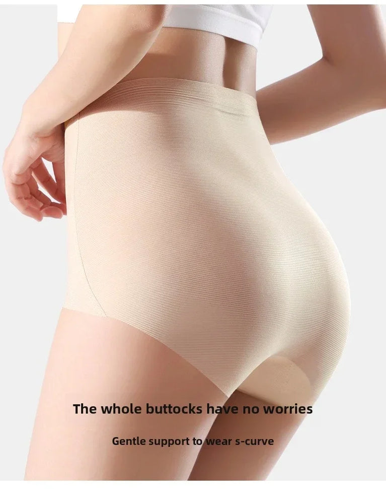 High-Waist Ice Silk Seamless Briefs – Ladies Summer Fitness Underwear