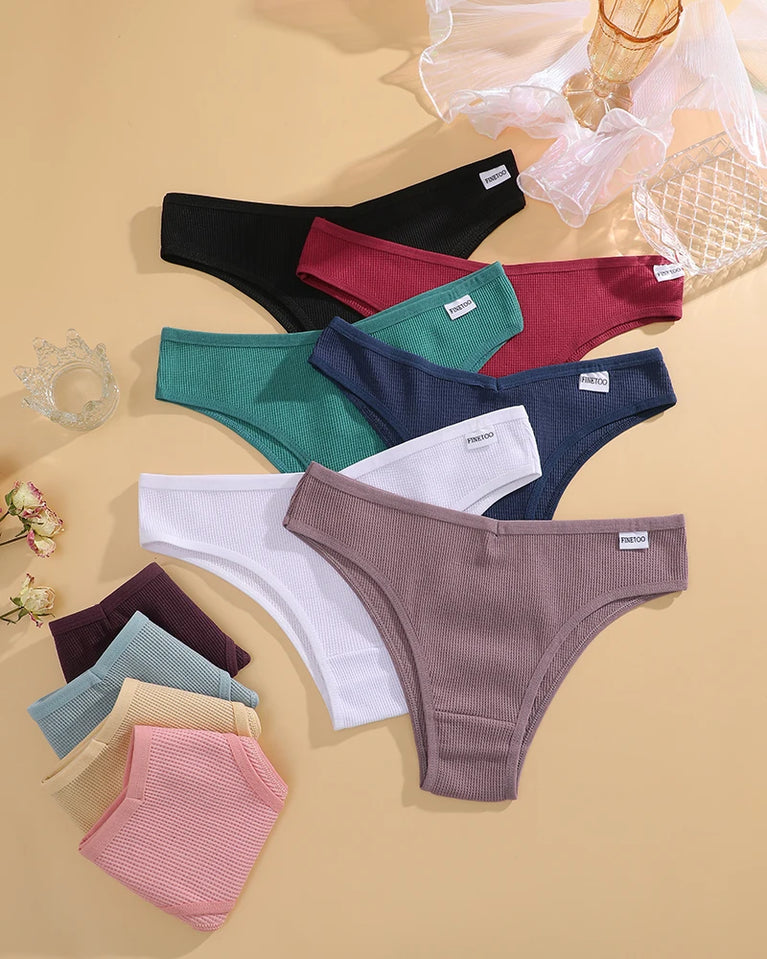 6pc Waffle Cotton G-String | V-Waist Brazilian Set