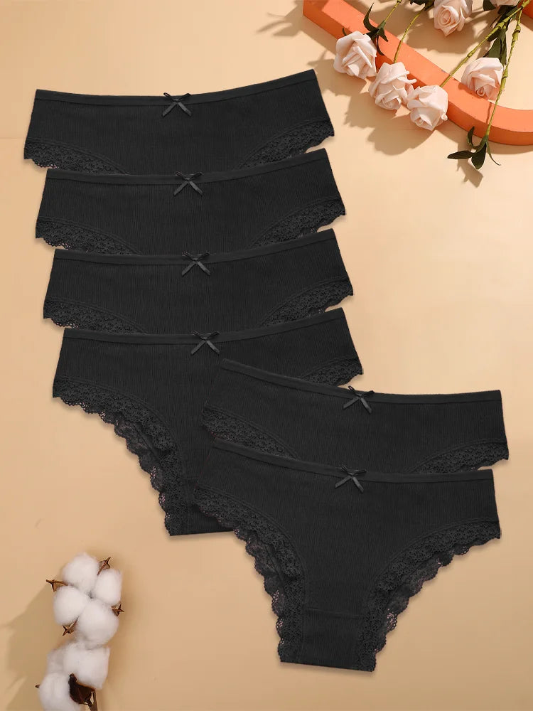 6pc Cotton Lace Panties | Crossed Belt Brazilian Briefs