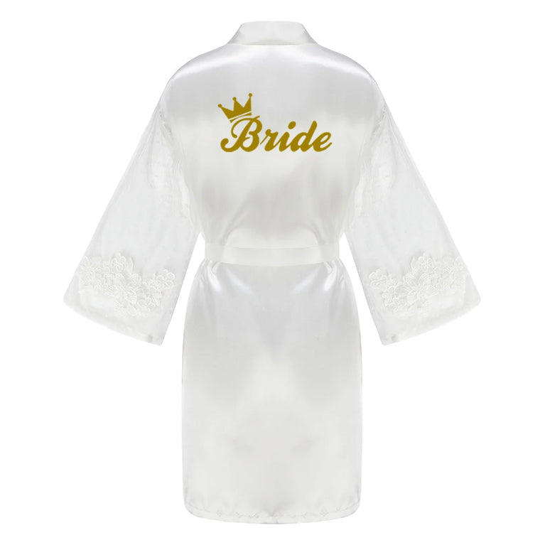 Caramel Wedding Robe | Mesh-Sleeve Satin Kimono