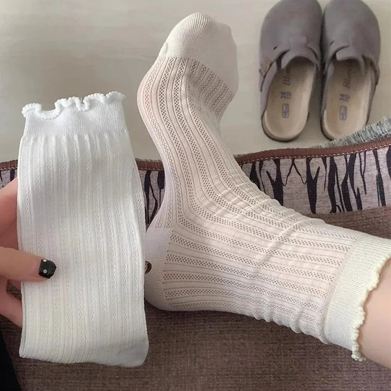 Women Hollow Out Loose Cotton Socks Breathable Summer Style