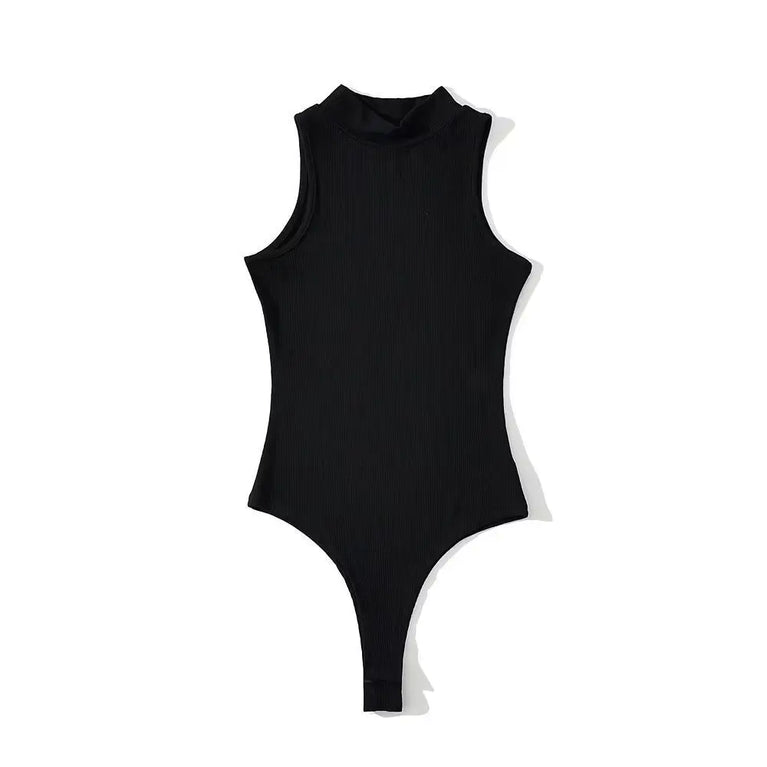 Turtleneck Sleeveless Knit Bodysuit | Summer Y2K High-Stretch Slim Fit