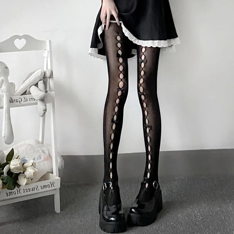 Lolita Bow Fishnet Thigh High Stockings for Women