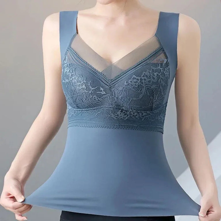 1pcs Woman Thermal Underwear Thermo Lingerie Winter Soft Warm Top Wear Thermo Vest Undershirt Intimate Lace with Bra Padded