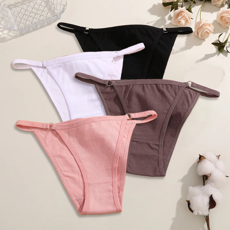 4pc Cotton Briefs | Sexy Metal Ring Low-Waist Set