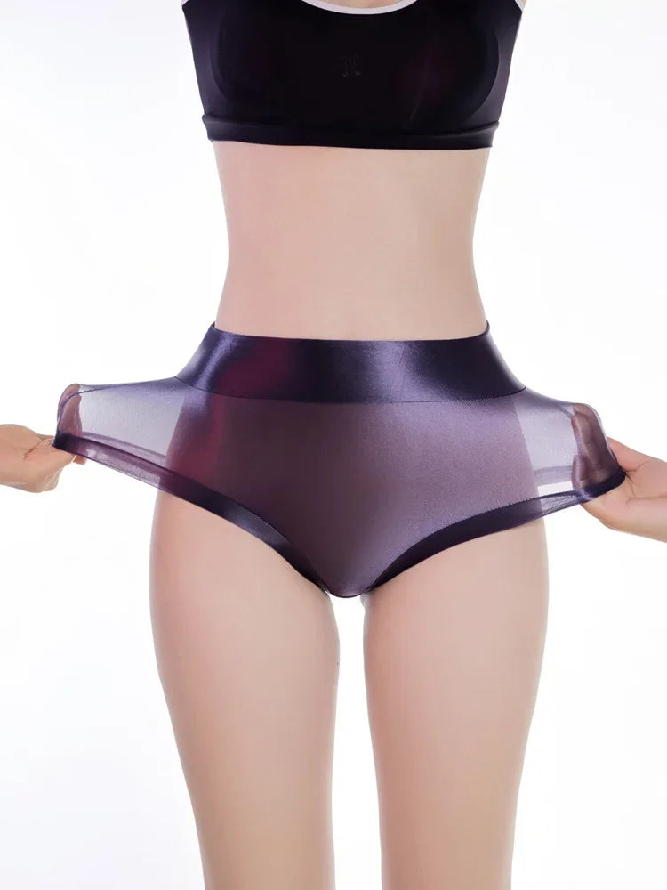 Oil Glossy Sheer High-Waist Briefs – Sexy Ultra-Thin Yoga & Beachwear Panties