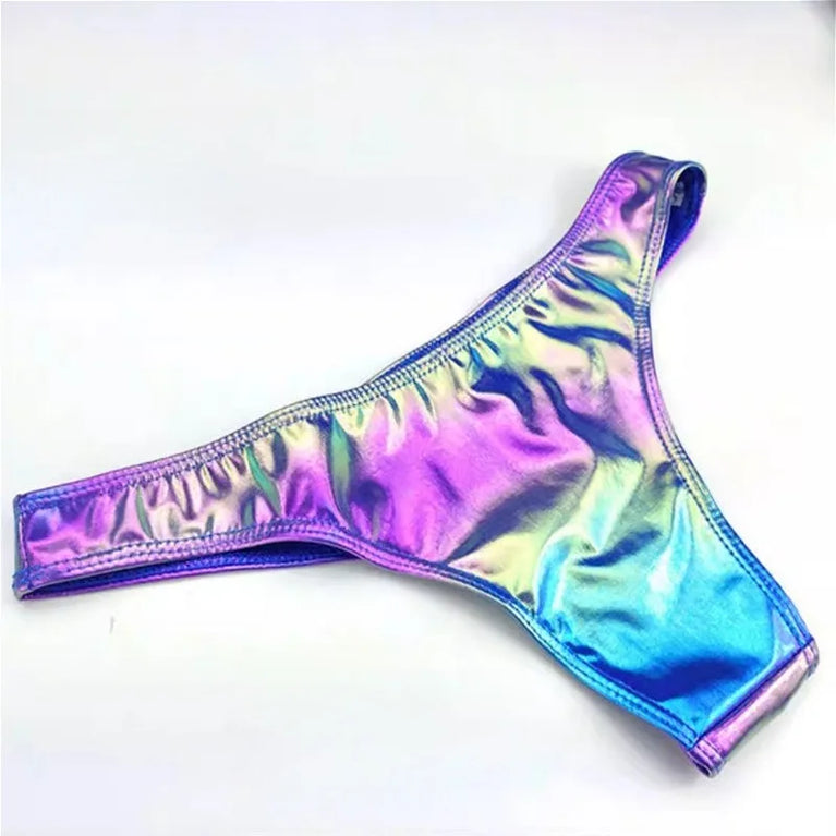 Glossy Gradient Bikini Thongs – Low-Rise Vibrant Swim & Beach G-Strings