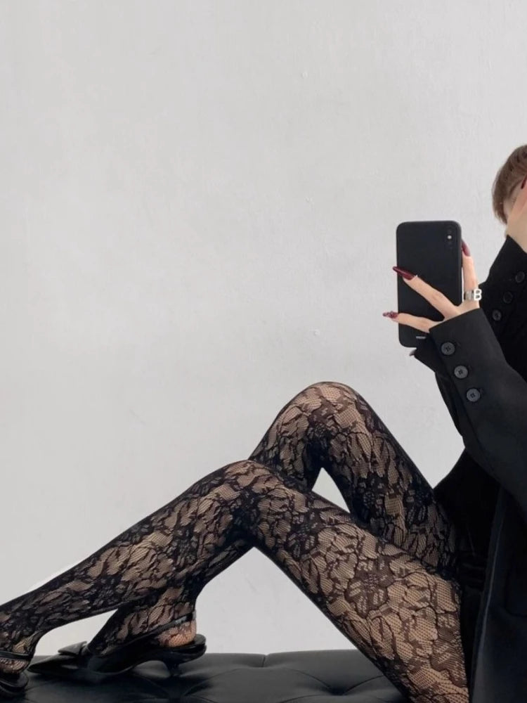 Floral Fishnet Tights | Sexy White Flower Mesh Pantyhose
