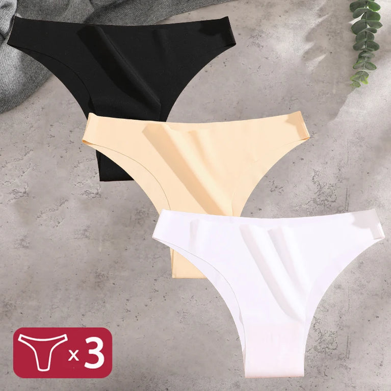 3pc Ice Silk Bikini Set | Seamless Low-Waist Briefs