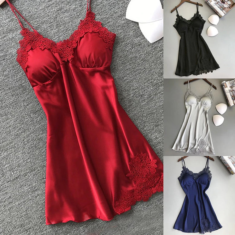 Women’s Sexy Lace Nightdress | Silk-Touch Robe & Briefs Set
