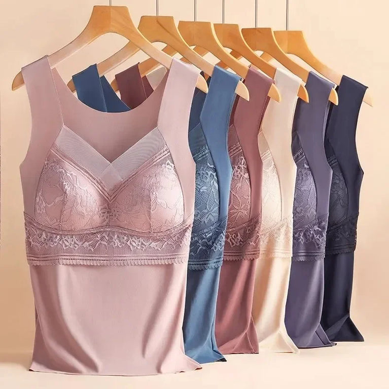 1pcs Woman Thermal Underwear Thermo Lingerie Winter Soft Warm Top Wear Thermo Vest Undershirt Intimate Lace with Bra Padded