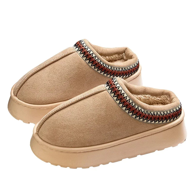 Warm Winter Plush Slippers | Embroidered Anti-Slip Home Shoes