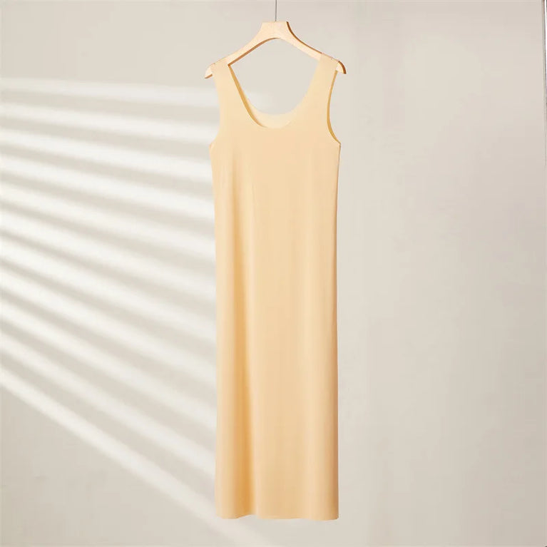 Long Ice Silk Midi Slip | Plus Size Seamless Underdress