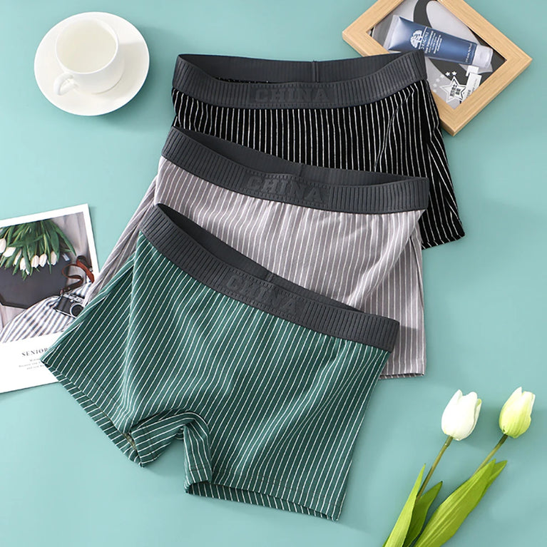 Striped Cotton Boyshorts (3-Pack) – Mid-Rise Breathable Seamless Underwear