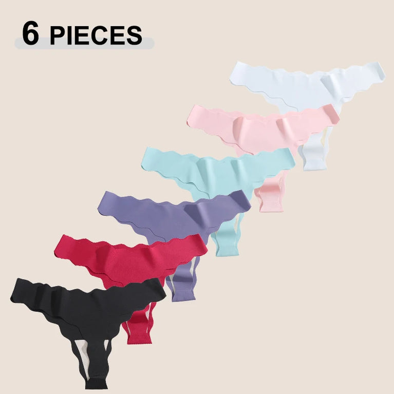 6pc Ice Silk Thongs | Traceless Wave Edge G-Strings