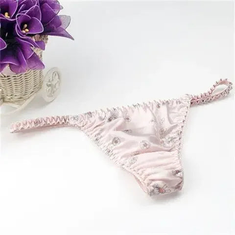 100% Pure Mulberry Silk G-String – Breathable Low-Rise Luxury Thong for Women