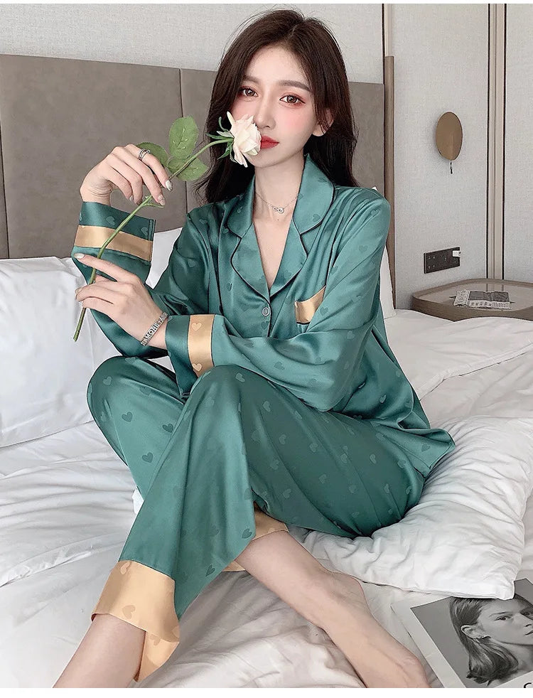 Women’s Ice Silk Animal Print Pajama Set | Autumn 2-Piece