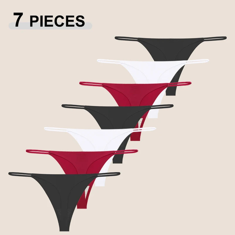 7-Pcs Traceless Ice Silk Thongs – Ultra-Thin Breathable Low-Rise G-String Set for Women