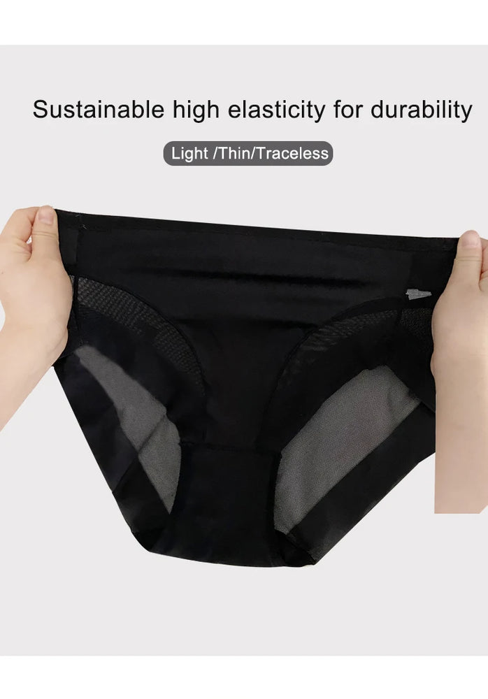 Plus Size Seamless High-Waist Briefs – Transparent Mesh Summer Underwear