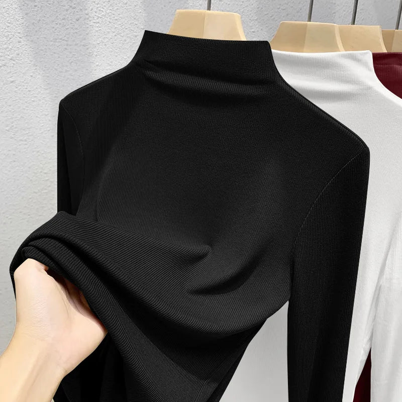Women’s Half-High Collar Thermal Top | Slim-Fit Long Sleeve