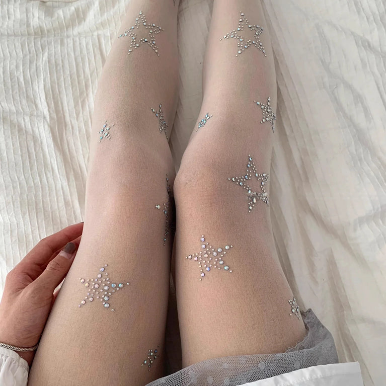 Sparkly Rhinestone Fishnet Stockings Sexy Glitter Pantyhose