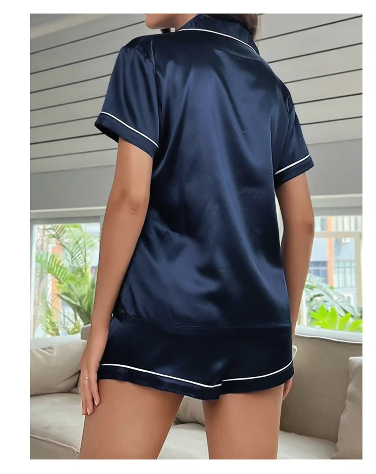 Luxury Satin Pajama Set | Short Sleeve Lapel Home Suit