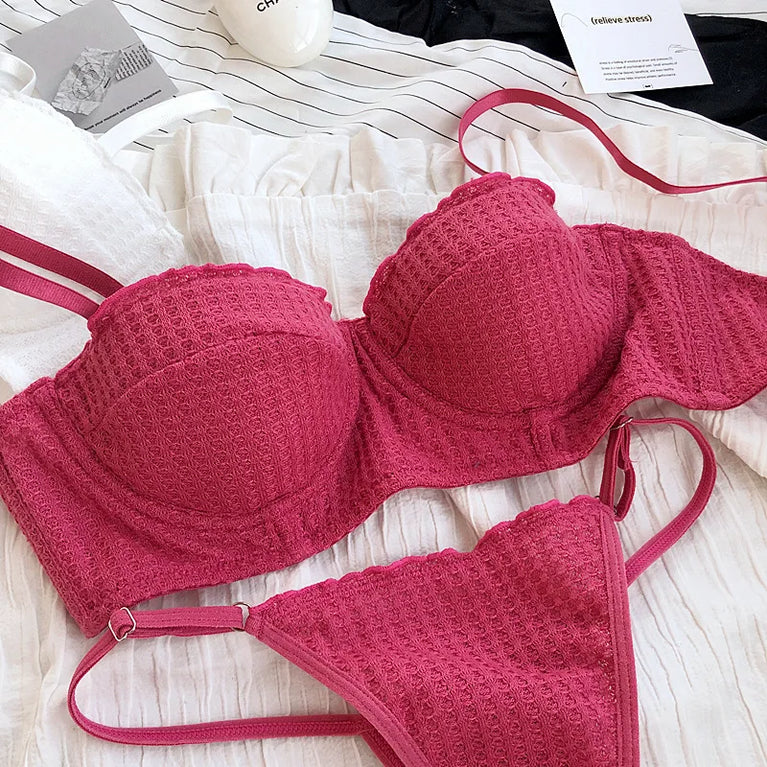 French 1/2 Cup Push-Up Bra Set | Fluorescent Lace Lingerie