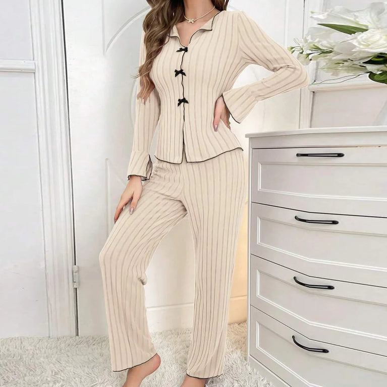 Women’s Knit Pajama Set | Long Sleeve & Ankle Length Pants