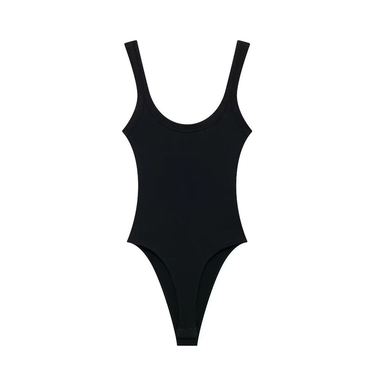 Ribbed Backless Bodysuit | Sexy O-Neck Snap Playsuit
