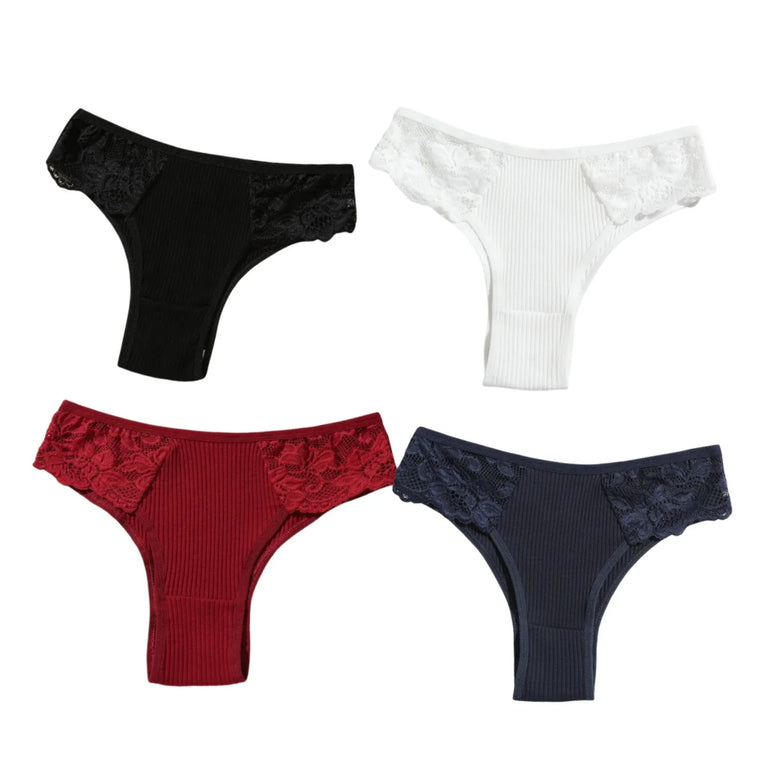 4pc Cotton Lace Set | Low-Waist Brazilian Briefs