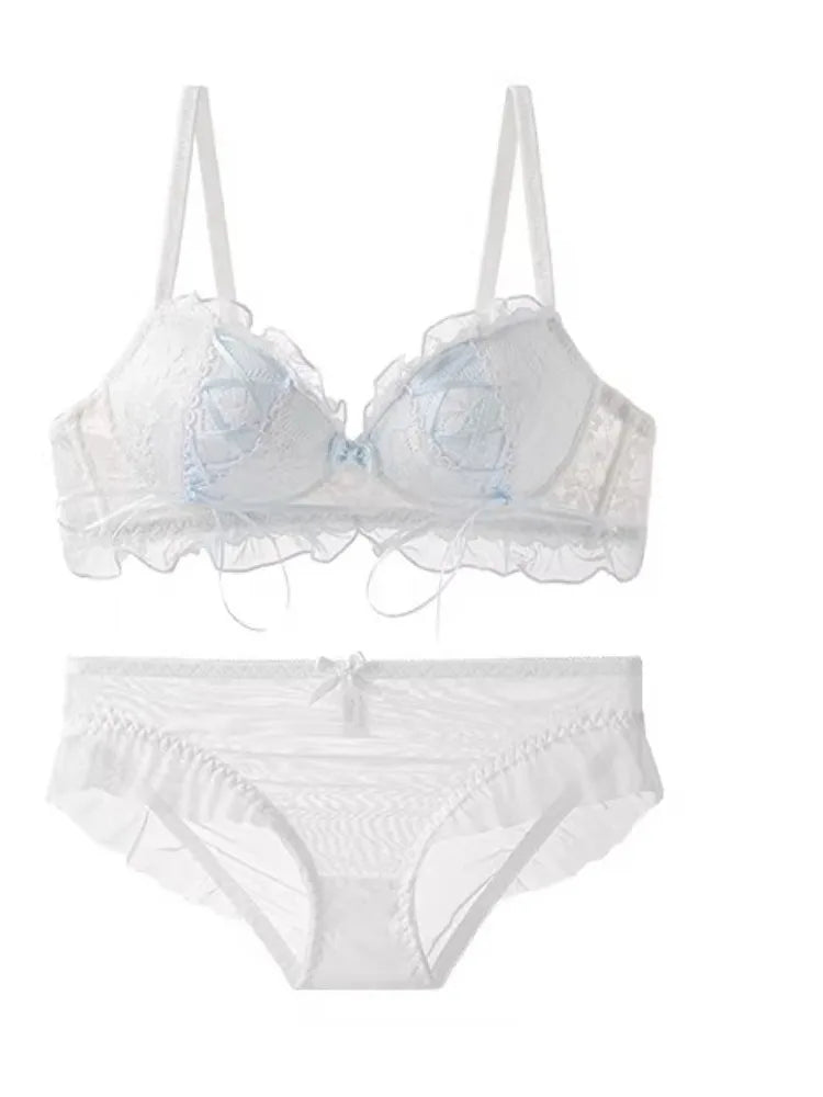 French Butterfly Lace Bra Set | Wire-Free Push-Up Lingerie
