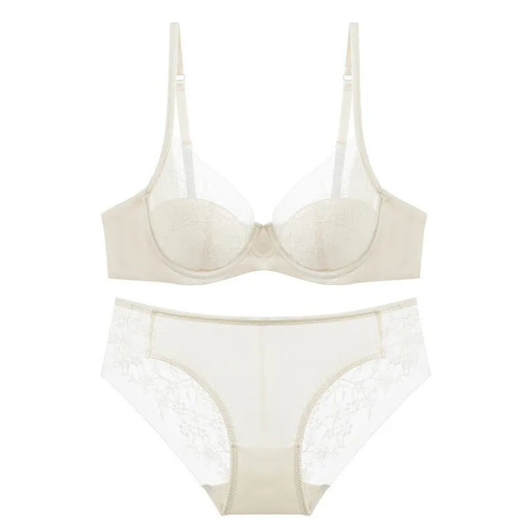 Floral Embroidery Plunge Push Up Bra Set – Elegant Underwire Lingerie
