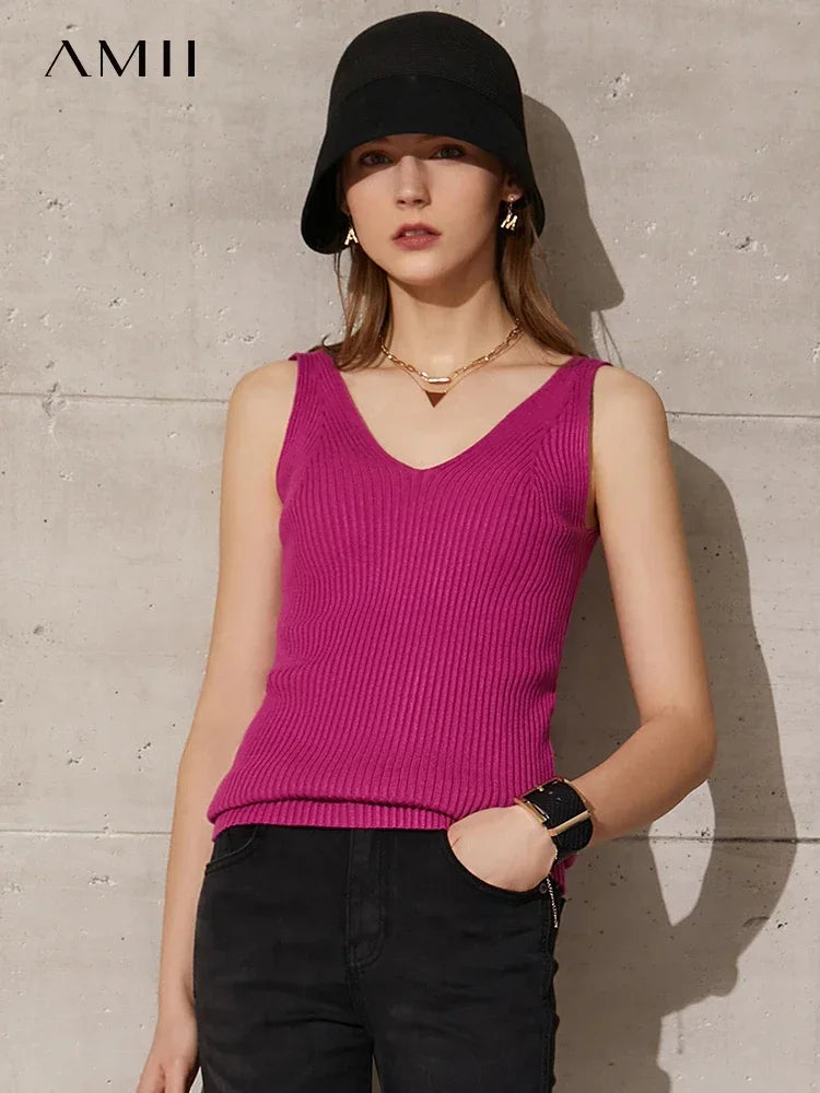 Minimalism V-Neck Knitted Camisole | Office Lady Tank