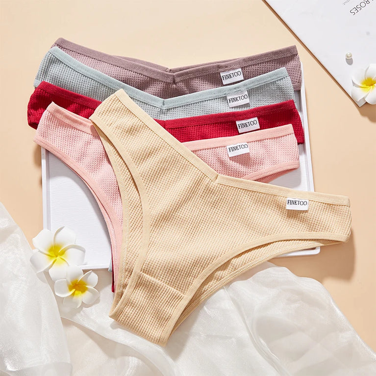 6pc Waffle Cotton G-String | V-Waist Brazilian Set