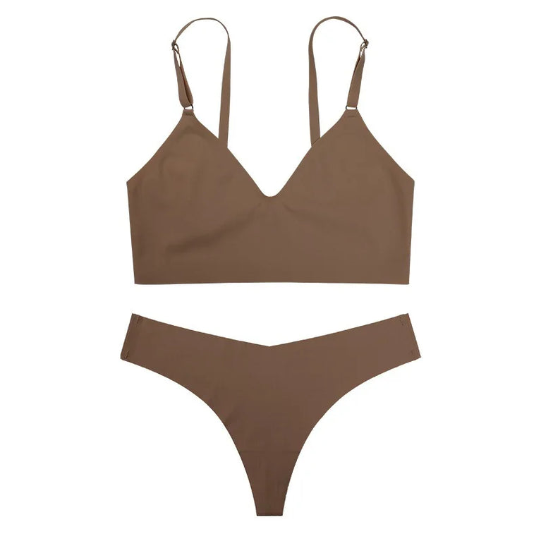SEAMLESS PUSH UP BRA SET WOMEN SEXY UNDERWEAR V-NECK THONG LINGERIE
