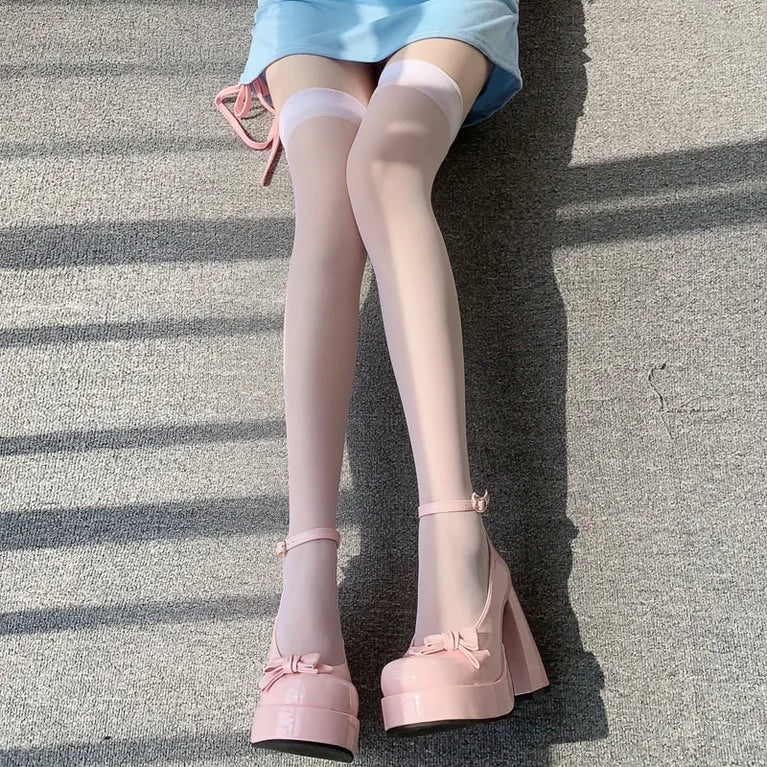 Women Over The Knee Lace Thigh High Socks Transparent Hosiery