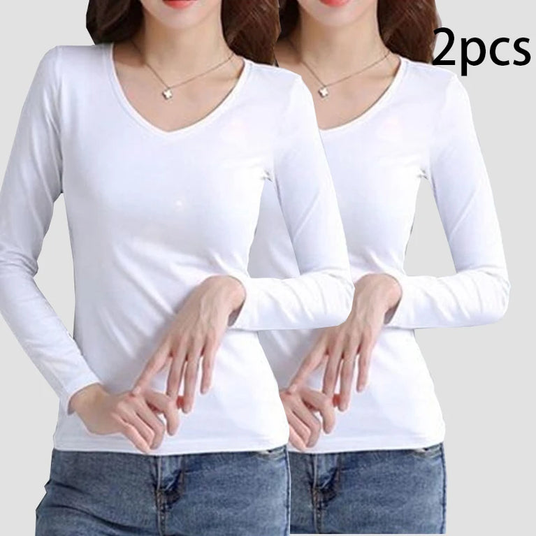 2-Pack Women’s V-Neck Thermal Tops | Slim-Fit Autumn Layer